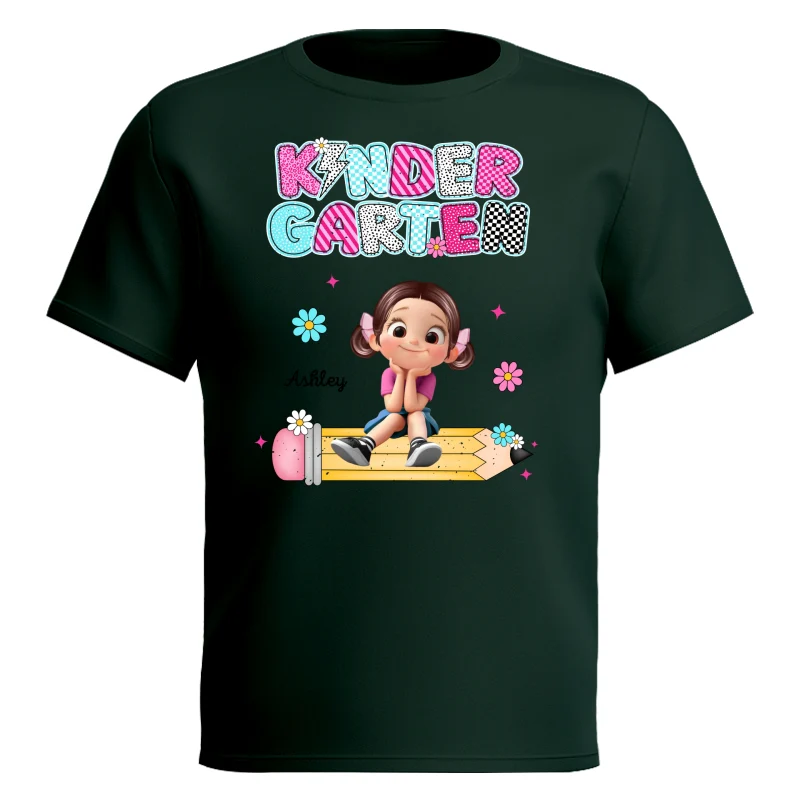 Personalized Kindergarten Tshirt for Girls, Colorful Pencil Pattern Custom Kids Name, Back To School Shirt Toddler, First Day School Outfit - Image 20