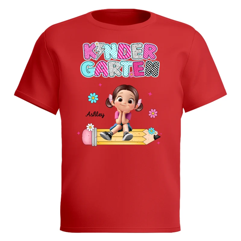 Personalized Kindergarten Tshirt for Girls, Colorful Pencil Pattern Custom Kids Name, Back To School Shirt Toddler, First Day School Outfit - Image 21