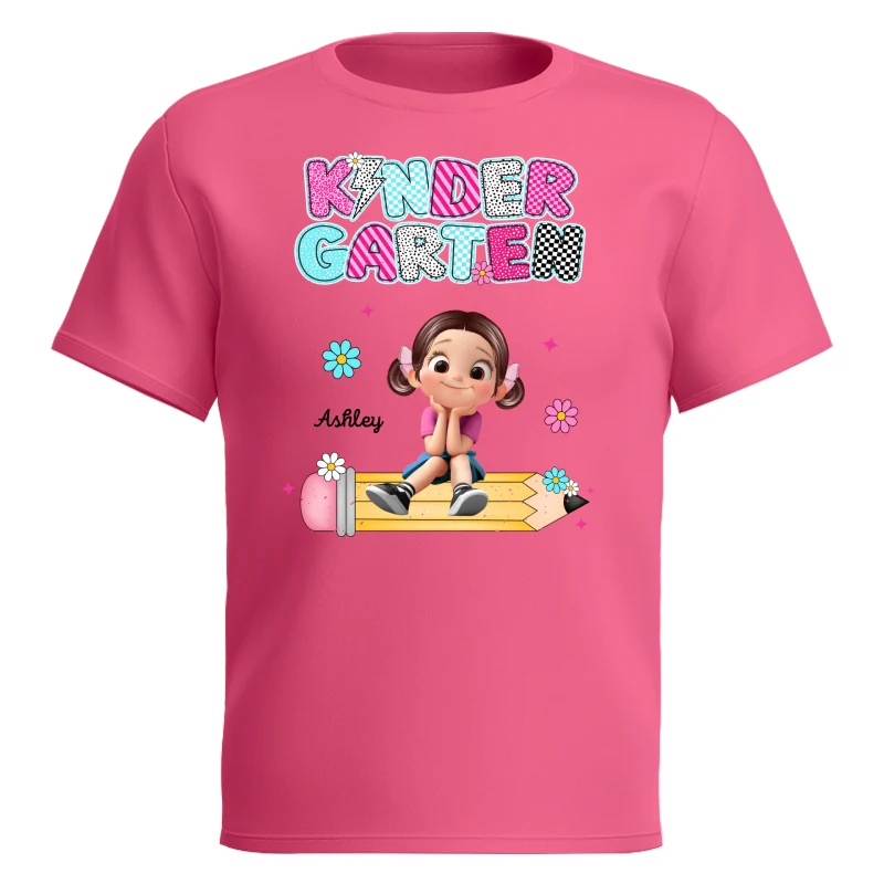 Personalized Kindergarten Tshirt for Girls, Colorful Pencil Pattern Custom Kids Name, Back To School Shirt Toddler, First Day School Outfit - Image 22