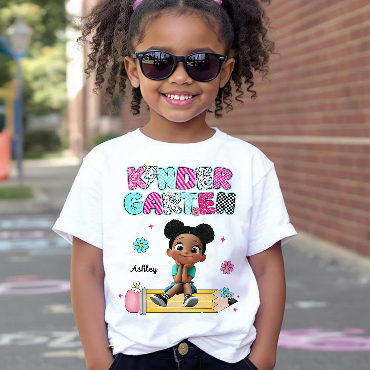 Personalized Kindergarten Tshirt for Girls, Colorful Pencil Pattern Custom Kids Name, Back To School Shirt Toddler, First Day School Outfit - Image 3