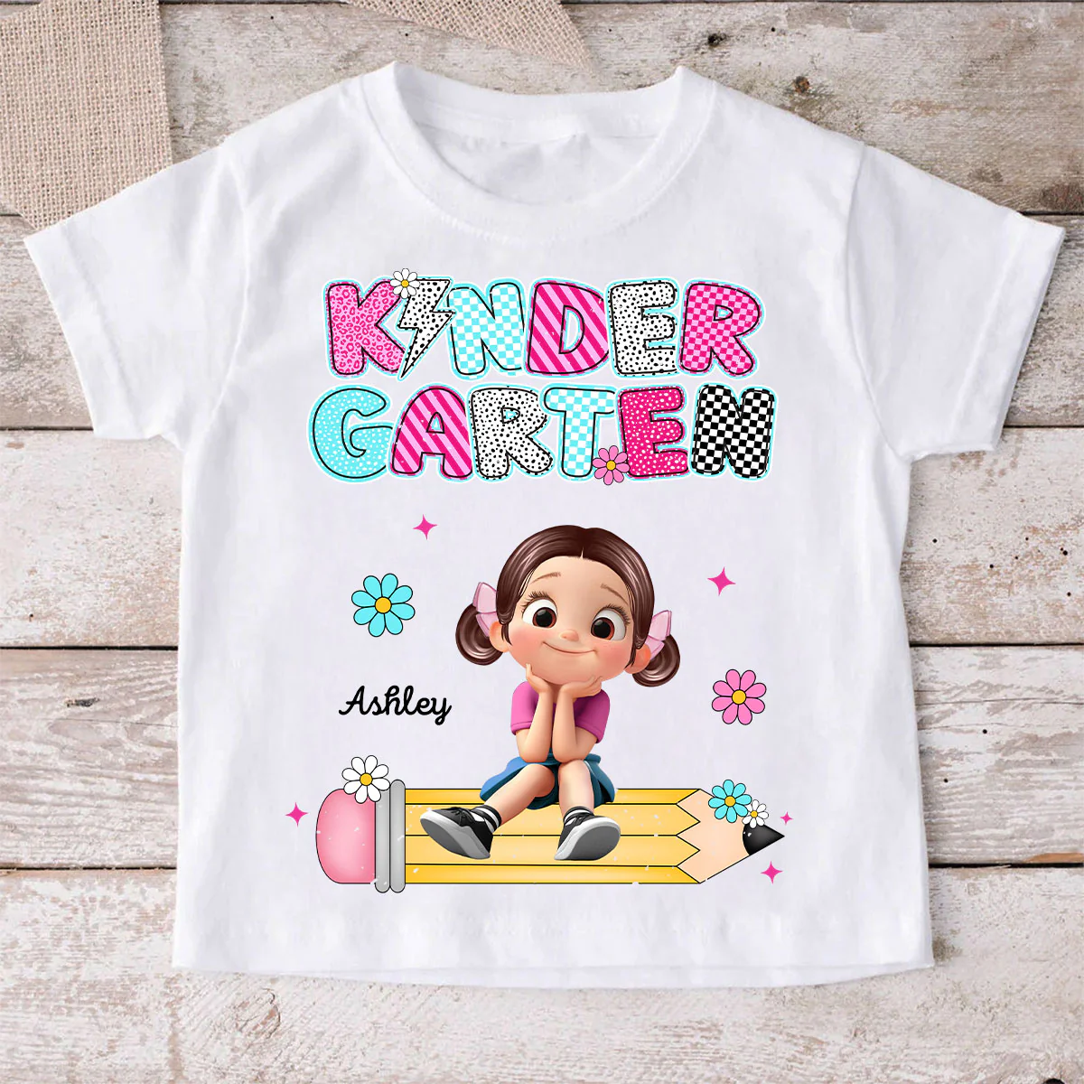 Personalized Kindergarten Tshirt for Girls, Colorful Pencil Pattern Custom Kids Name, Back To School Shirt Toddler, First Day School Outfit - Image 6