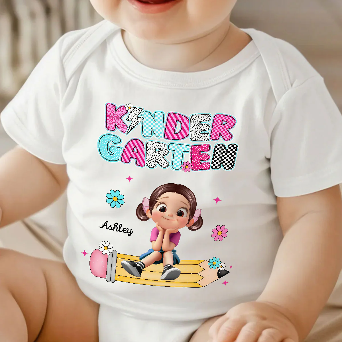 Personalized Kindergarten Tshirt for Girls, Colorful Pencil Pattern Custom Kids Name, Back To School Shirt Toddler, First Day School Outfit - Image 7