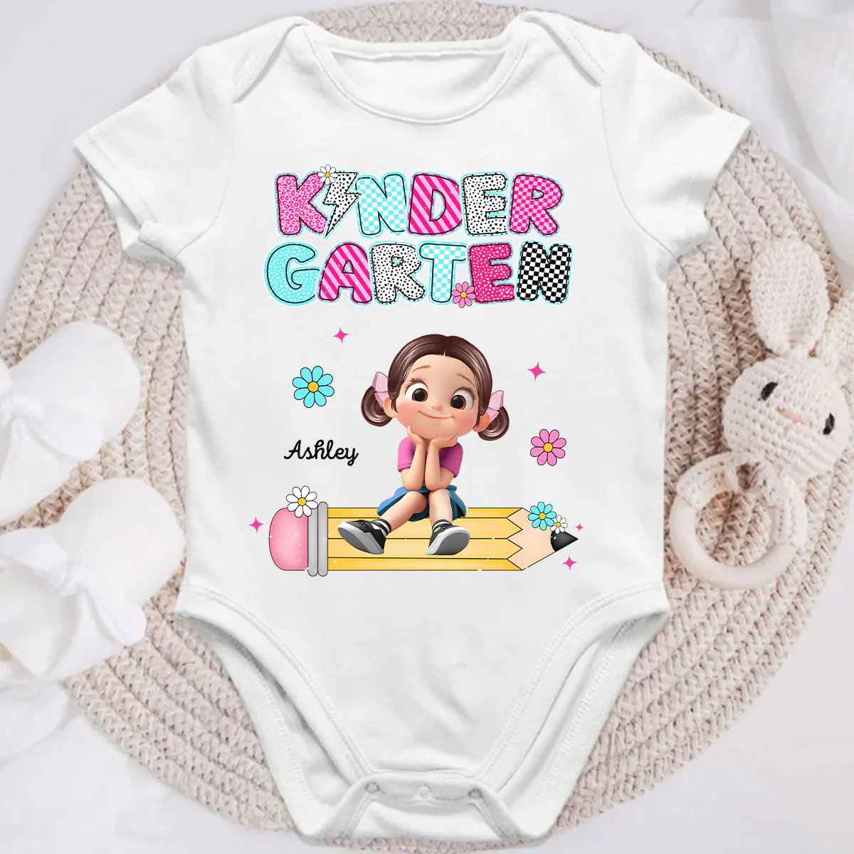 Personalized Kindergarten Tshirt for Girls, Colorful Pencil Pattern Custom Kids Name, Back To School Shirt Toddler, First Day School Outfit - Image 8