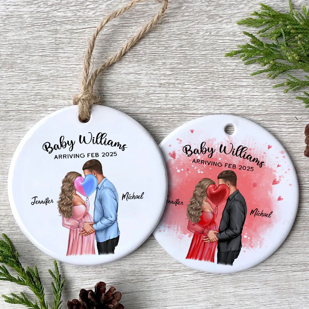 Personalized Kissing Pregnant Couple Ornament, Expecting Family, Baby Coming Soon, Pregnancy Announcement Personalized Ornament - Image 6