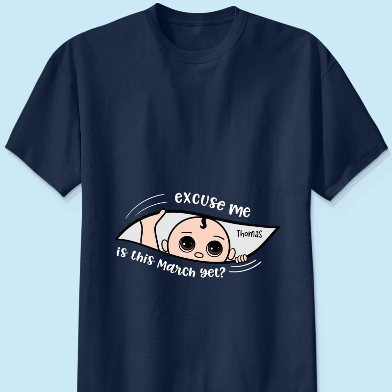 Personalized Maternity Dark Shirt, Excuse Me Is It Yet, Pregnancy Announcement, Expecting Parents - Image 12