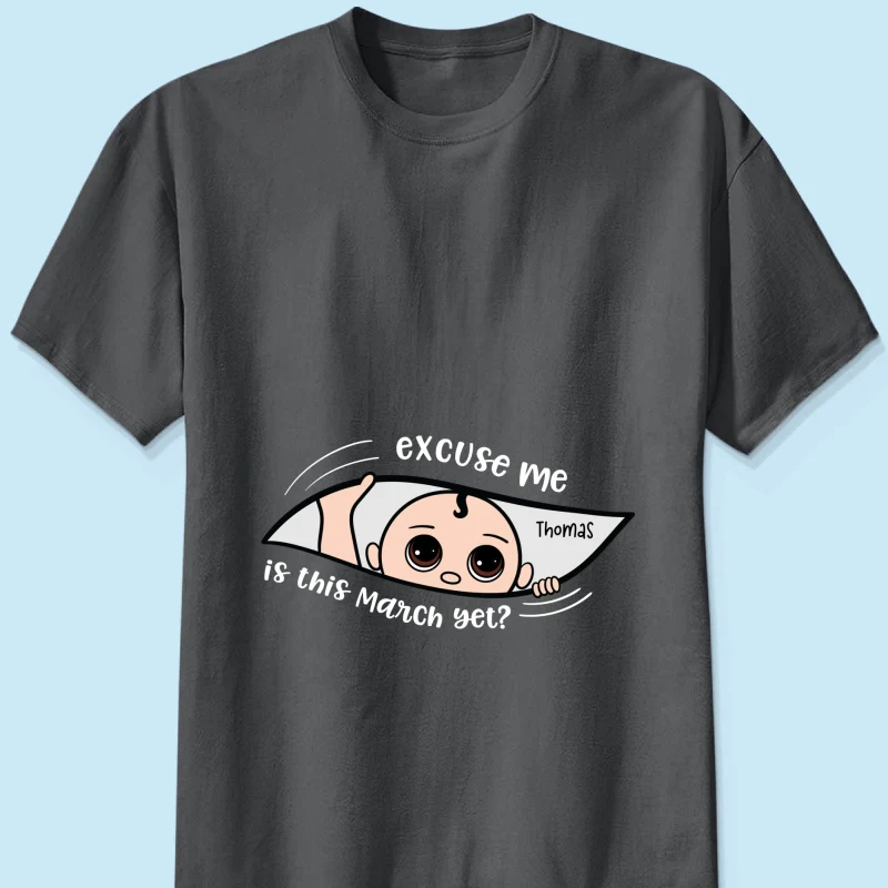 Personalized Maternity Dark Shirt, Excuse Me Is It Yet, Pregnancy Announcement, Expecting Parents - Image 13