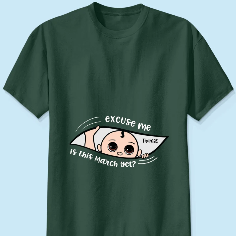 Personalized Maternity Dark Shirt, Excuse Me Is It Yet, Pregnancy Announcement, Expecting Parents - Image 14