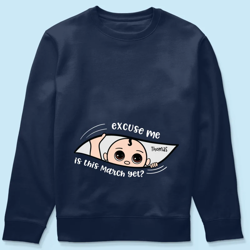 Personalized Maternity Dark Shirt, Excuse Me Is It Yet, Pregnancy Announcement, Expecting Parents - Image 16