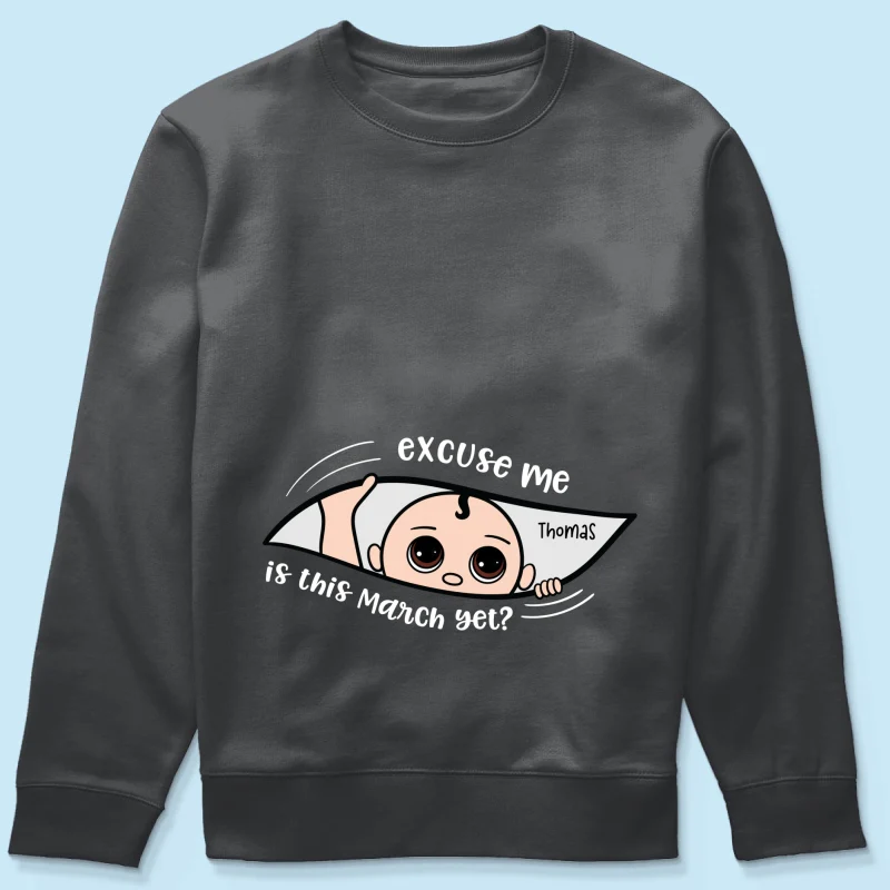 Personalized Maternity Dark Shirt, Excuse Me Is It Yet, Pregnancy Announcement, Expecting Parents - Image 17