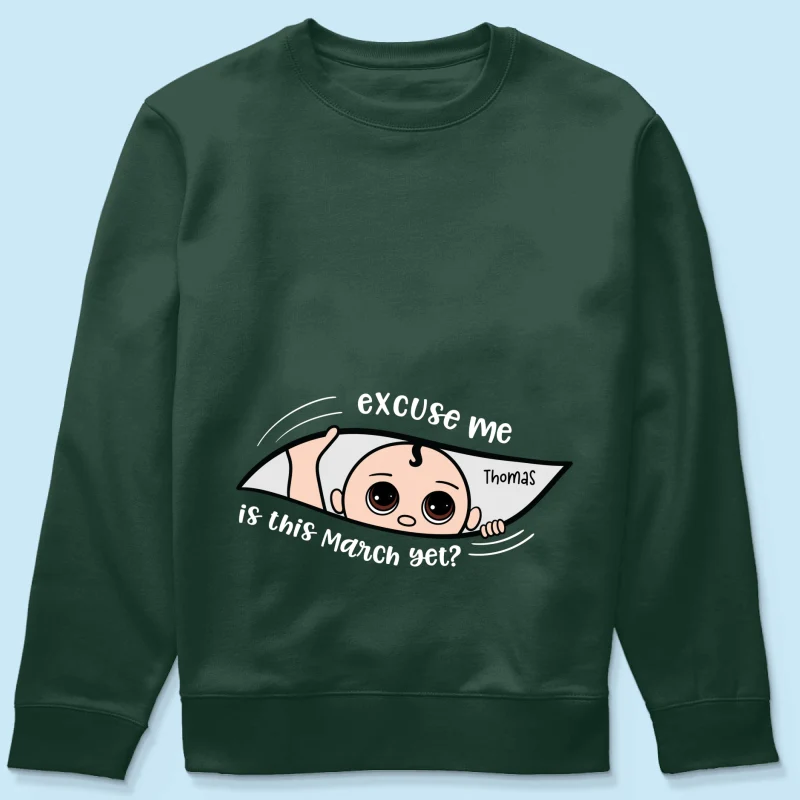 Personalized Maternity Dark Shirt, Excuse Me Is It Yet, Pregnancy Announcement, Expecting Parents - Image 18