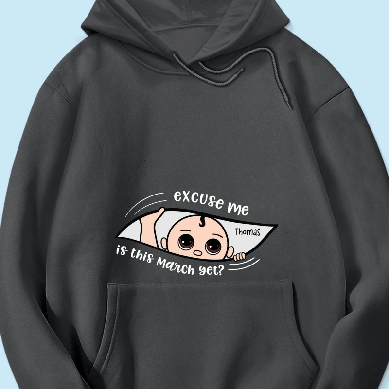 Personalized Maternity Dark Shirt, Excuse Me Is It Yet, Pregnancy Announcement, Expecting Parents - Image 21
