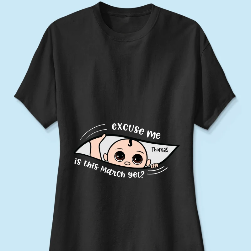 Personalized Maternity Dark Shirt, Excuse Me Is It Yet, Pregnancy Announcement, Expecting Parents - Image 22