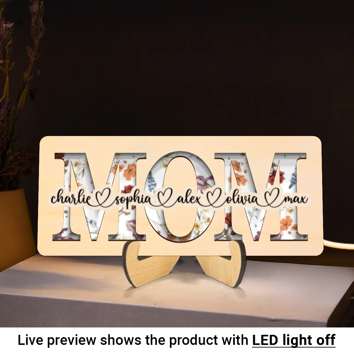 Personalized Mom Birth Month Flowers, Gift for Mom, Mom 2-Layer Wooden Plaque With LED, Mom Gifts from Kids - Image 8