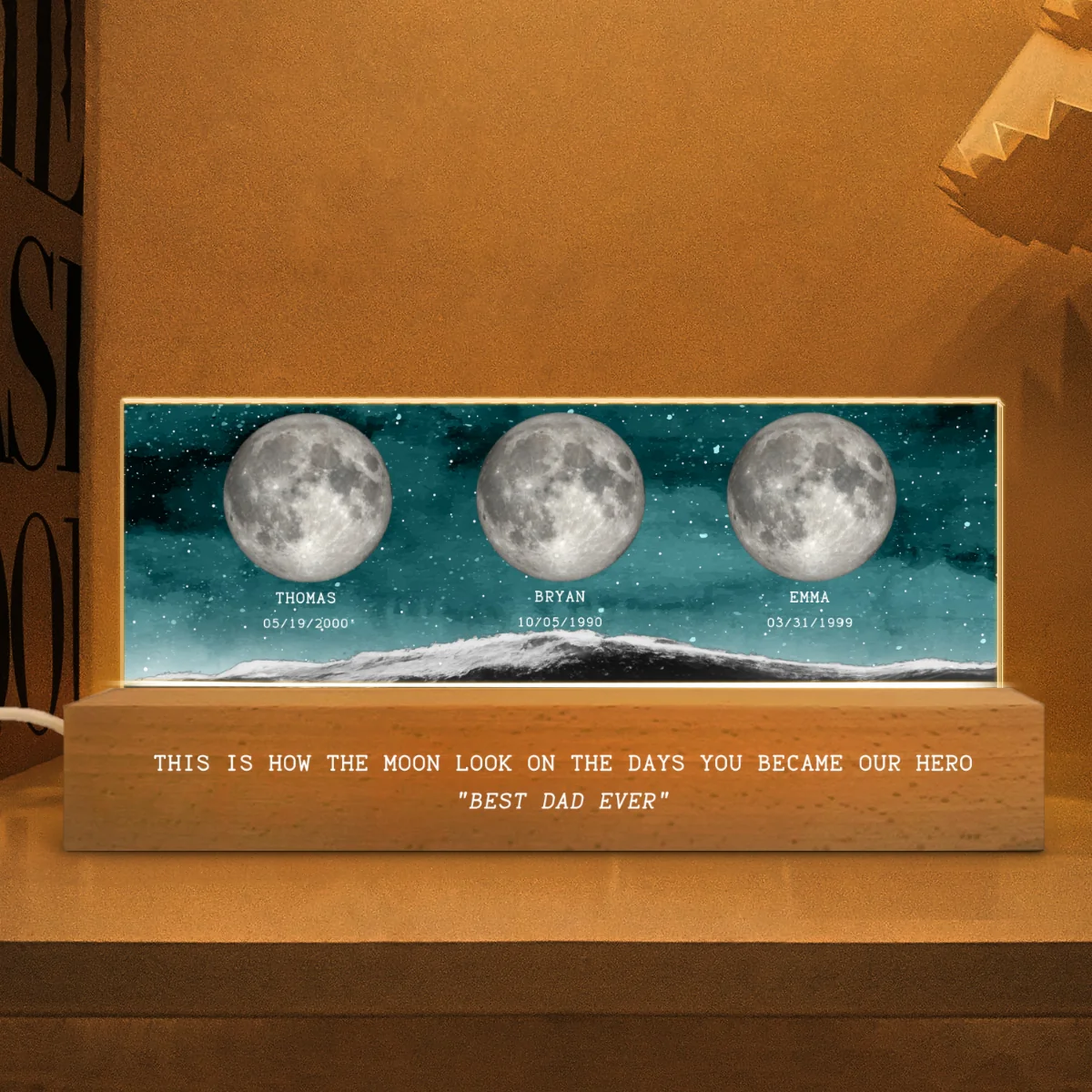 The Day You Became Dad Birth Moon Phase Personalized Acrylic Block Night Light, Father's Day Gift For Dad, Gift For Husband, Gift For Grandpa - Image 9
