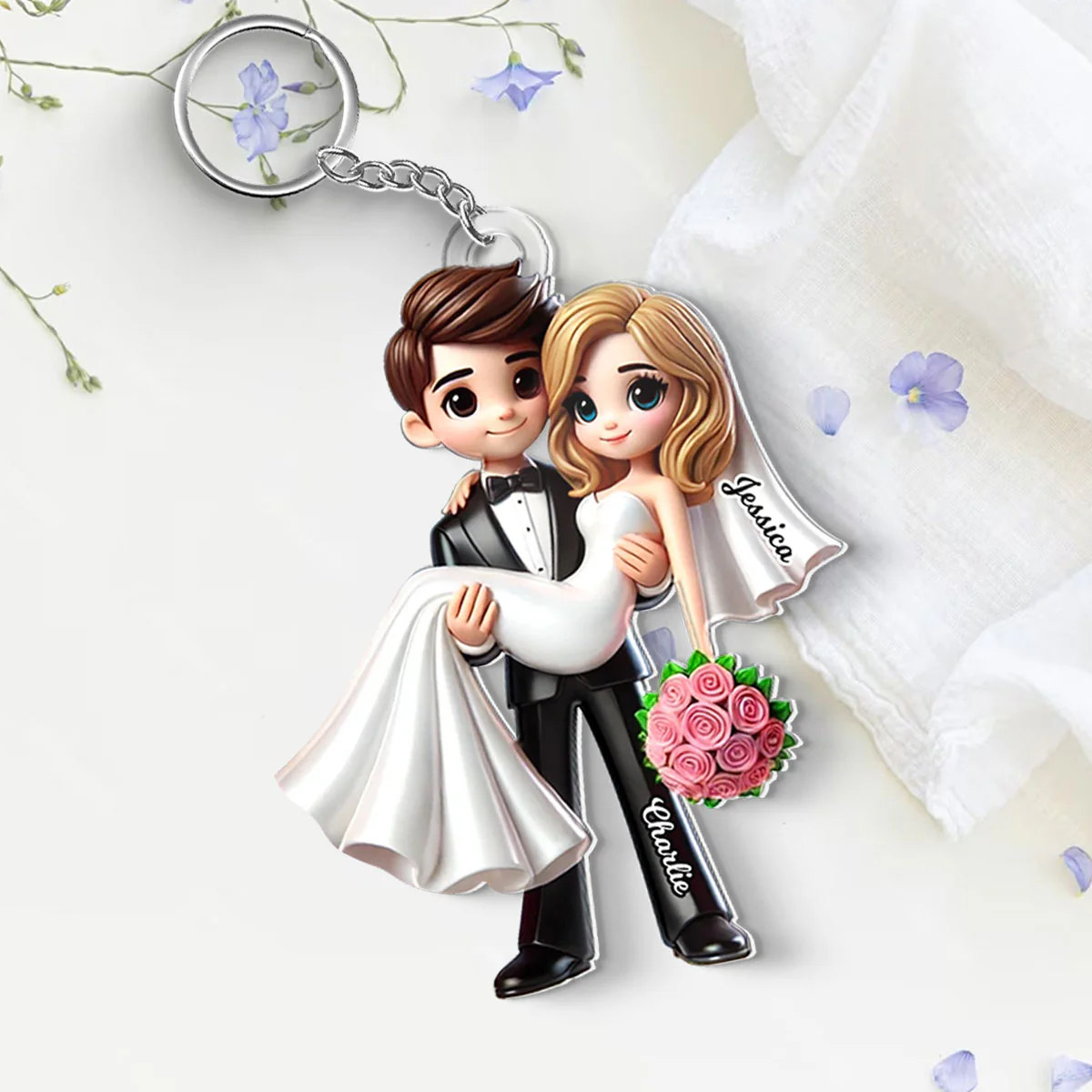 Personalized Mr Mrs First Christmas Married Couple Personalized Acrylic Keychain, Gift for him, Gift for her - Image 2