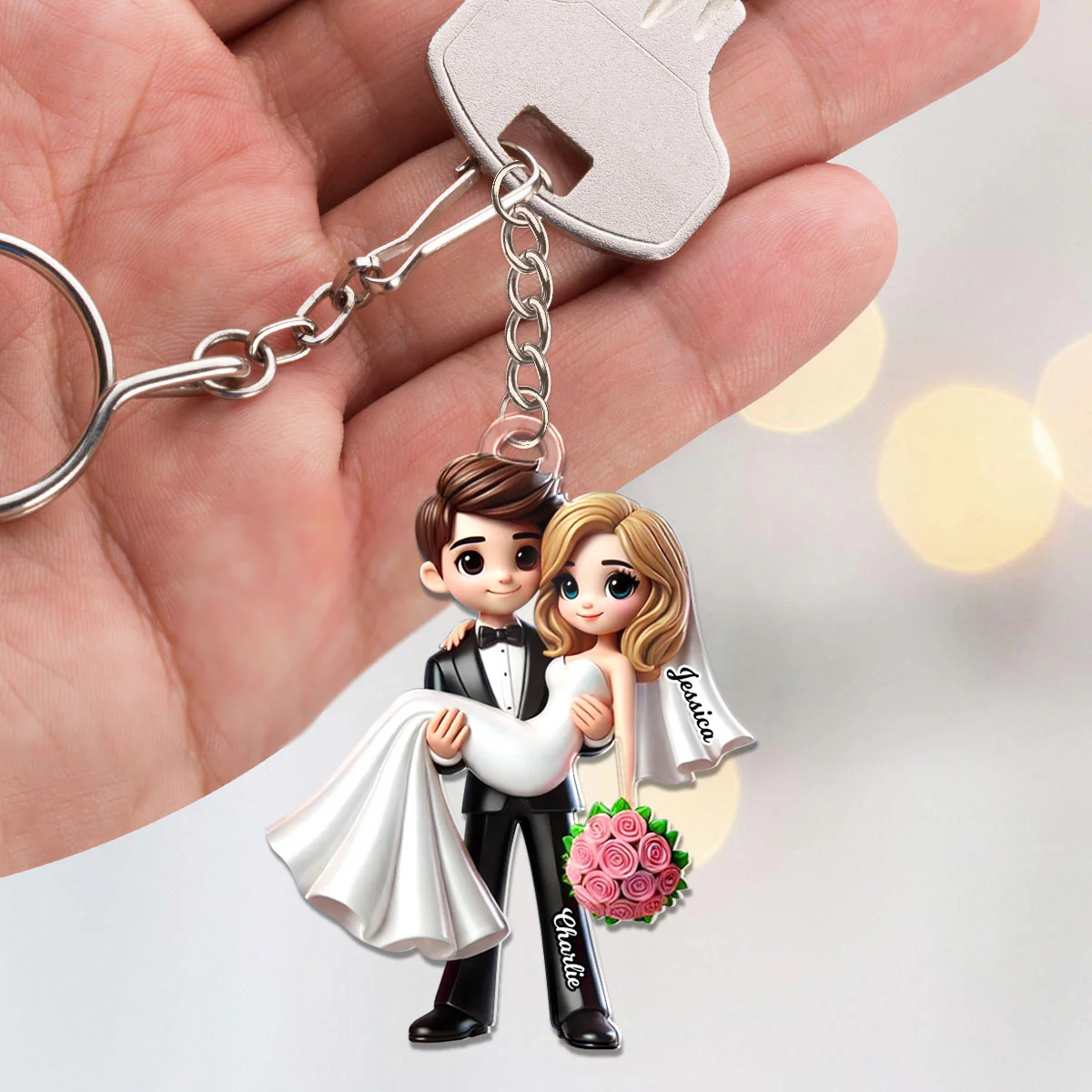 Personalized Mr Mrs First Christmas Married Couple Personalized Acrylic Keychain, Gift for him, Gift for her - Image 3