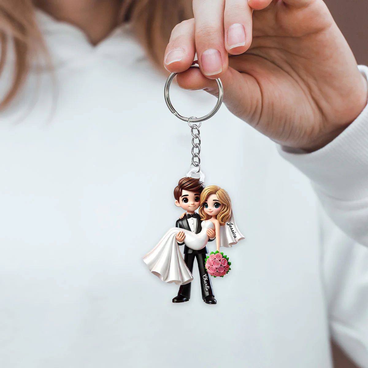 Personalized Mr Mrs First Christmas Married Couple Personalized Acrylic Keychain, Gift for him, Gift for her - Image 5