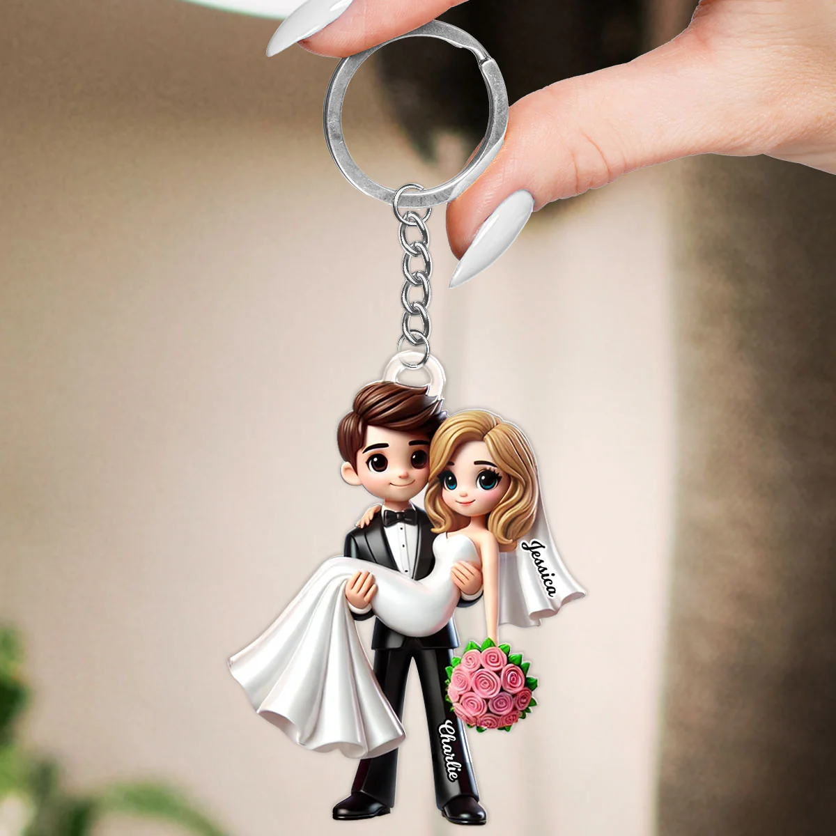 Personalized Mr Mrs First Christmas Married Couple Personalized Acrylic Keychain, Gift for him, Gift for her - Image 6