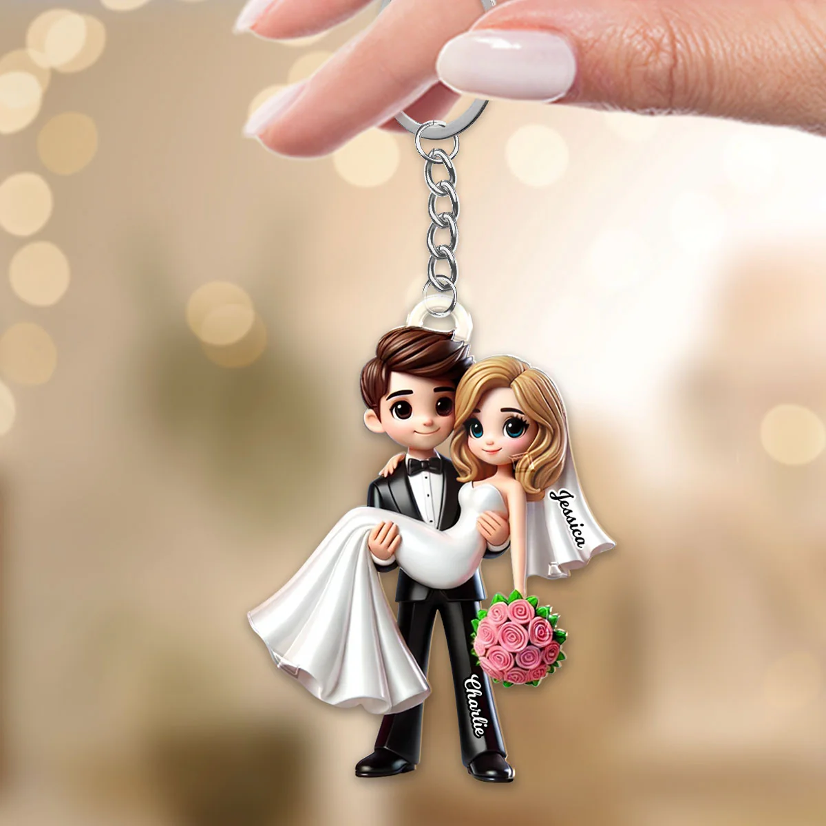 Personalized Mr Mrs First Christmas Married Couple Personalized Acrylic Keychain, Gift for him, Gift for her - Image 7