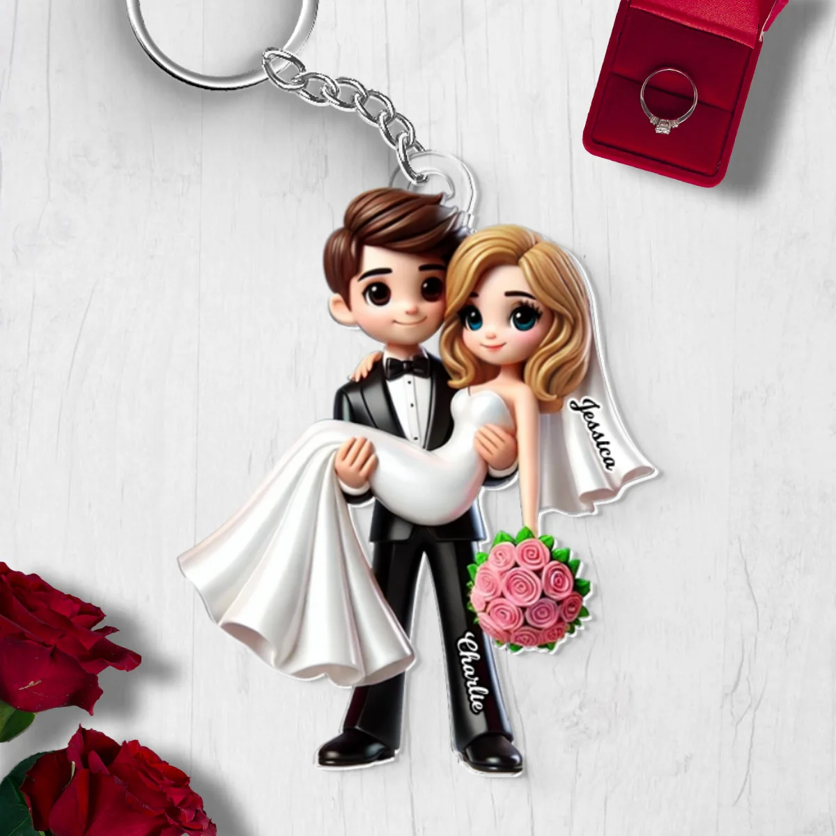 Personalized Mr Mrs First Christmas Married Couple Personalized Acrylic Keychain, Gift for him, Gift for her - Image 8