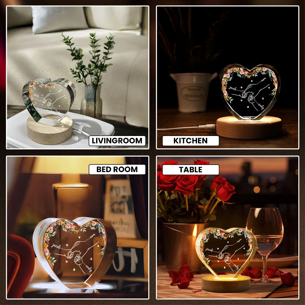 Personalized Name Mom And Kid Hands Premium Crystal Heart LED, A Timeless Treasure for Mom, Free Shipping Included - Image 12