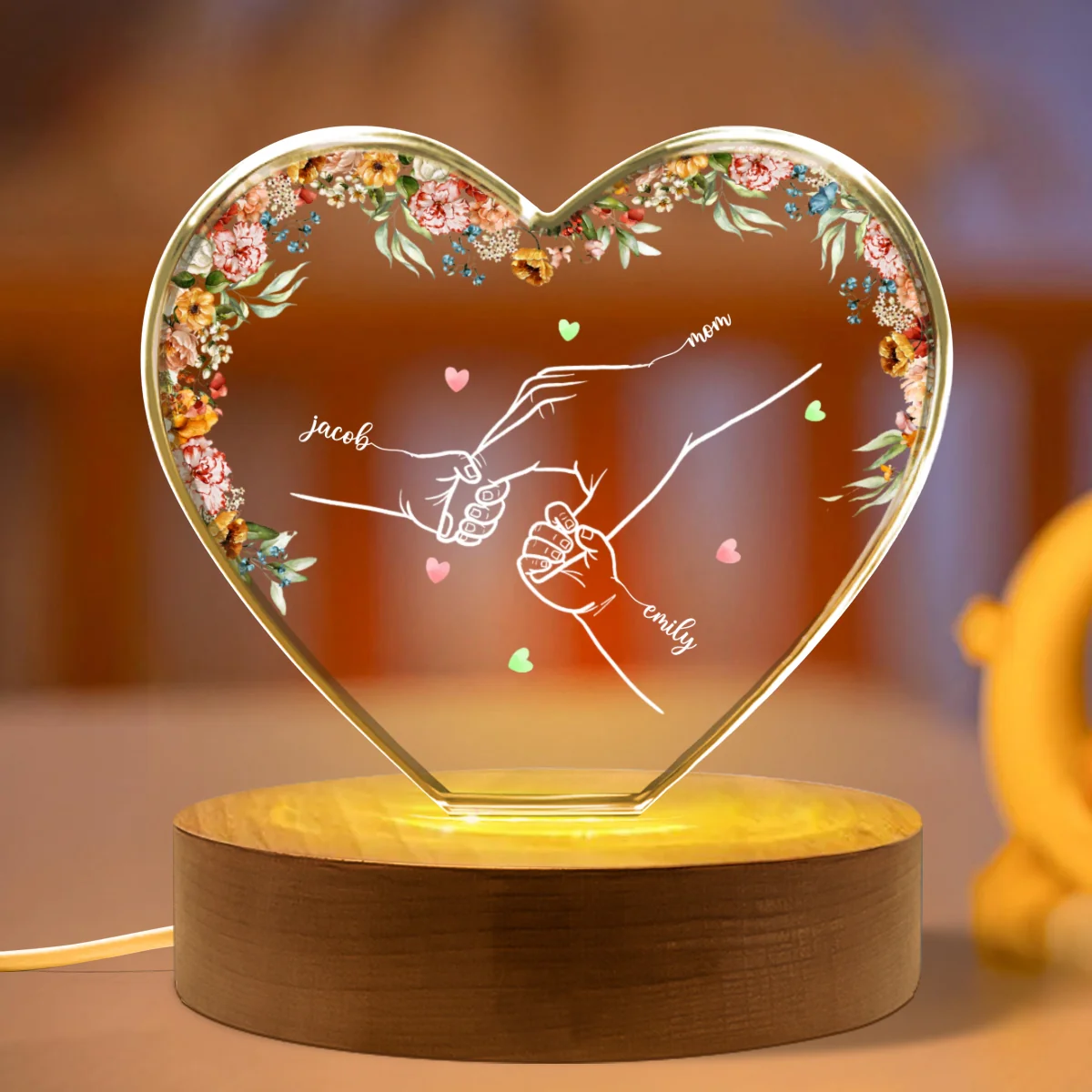 Personalized Name Mom And Kid Hands Premium Crystal Heart LED, A Timeless Treasure for Mom, Free Shipping Included - Image 14