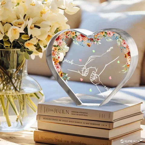Personalized Name Mom And Kid Hands Premium Crystal Heart LED, A Timeless Treasure for Mom, Free Shipping Included - Image 2