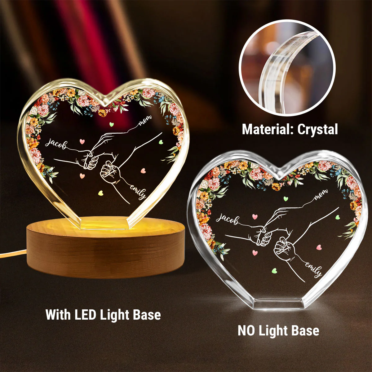 Personalized Name Mom And Kid Hands Premium Crystal Heart LED, A Timeless Treasure for Mom, Free Shipping Included - Image 9