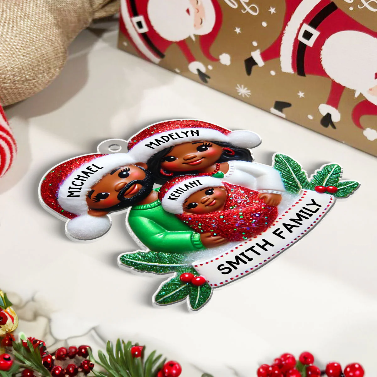 Personalized New Parents Baby in Red Swaddle Christmas Acrylic Ornament, Gift for New Mom New Dad, Baby Newborn Gift - Image 6