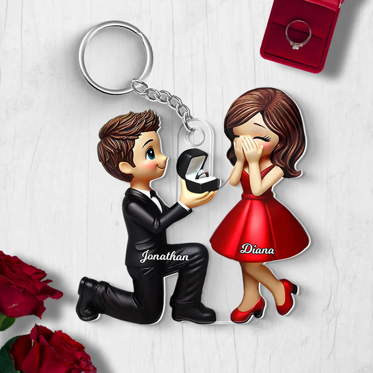 Personalized Newly Engaged Gift, She Said Yes Acrylic Flat Keychain, Custom Just Engaged Gifts for Couples