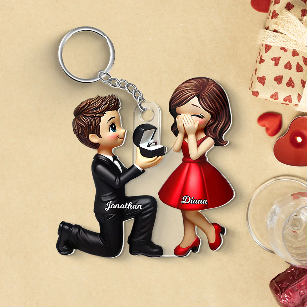 Personalized Newly Engaged Gift, She Said Yes Acrylic Flat Keychain, Custom Just Engaged Gifts for Couples - Image 2