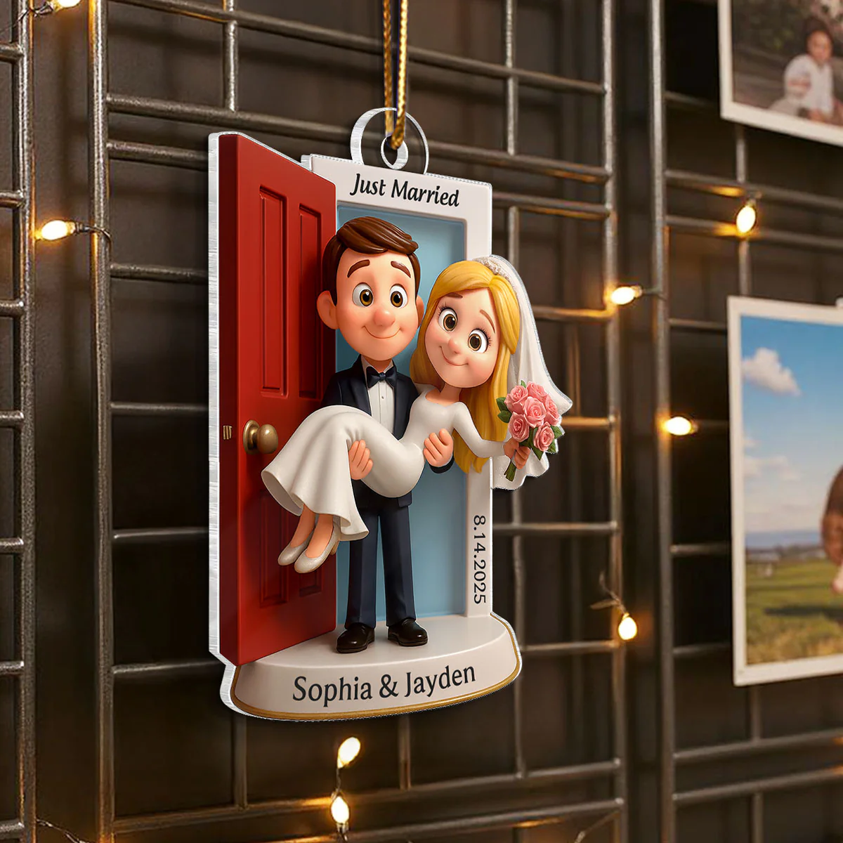 Personalized Our First Christmas Married Ornament | Customized Wedding Couple Threshold, Groom Carrying Bride | Just Married Newlyweds Marriage Keepsake - Image 2