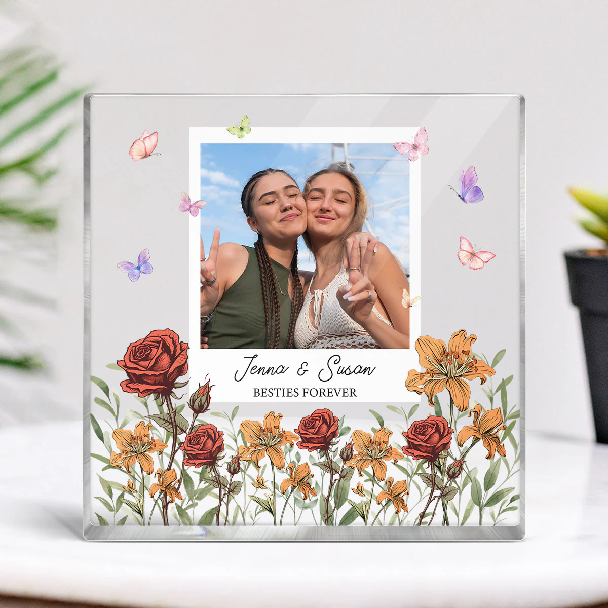 Personalized Photo Acrylic Block Plaque Birth Month Flower, Bestie Gifts, Christmas Gift for Friend, Friendship, Soul Sisters