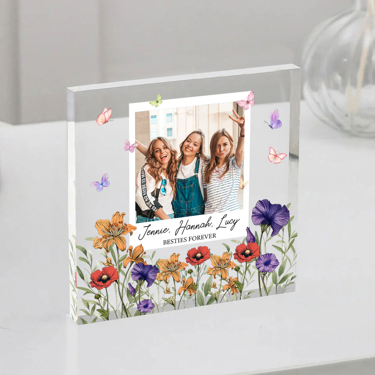 Personalized Photo Acrylic Block Plaque Birth Month Flower, Bestie Gifts, Christmas Gift for Friend, Friendship, Soul Sisters - Image 2