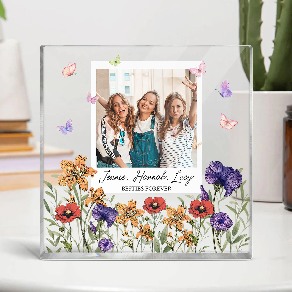 Personalized Photo Acrylic Block Plaque Birth Month Flower, Bestie Gifts, Christmas Gift for Friend, Friendship, Soul Sisters - Image 3