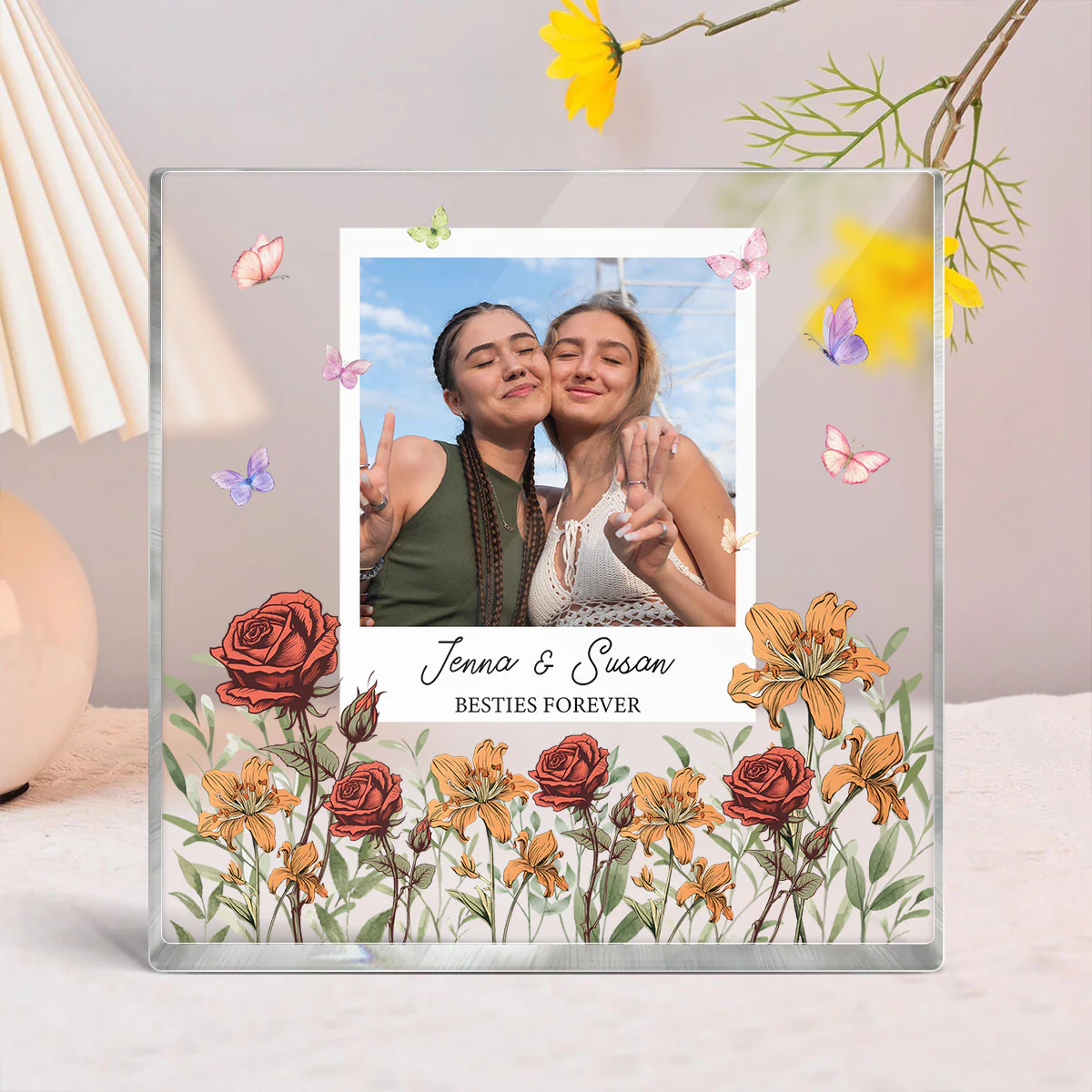 Personalized Photo Acrylic Block Plaque Birth Month Flower, Bestie Gifts, Christmas Gift for Friend, Friendship, Soul Sisters - Image 4