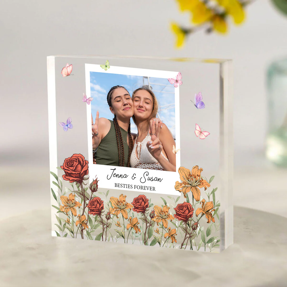 Personalized Photo Acrylic Block Plaque Birth Month Flower, Bestie Gifts, Christmas Gift for Friend, Friendship, Soul Sisters - Image 5