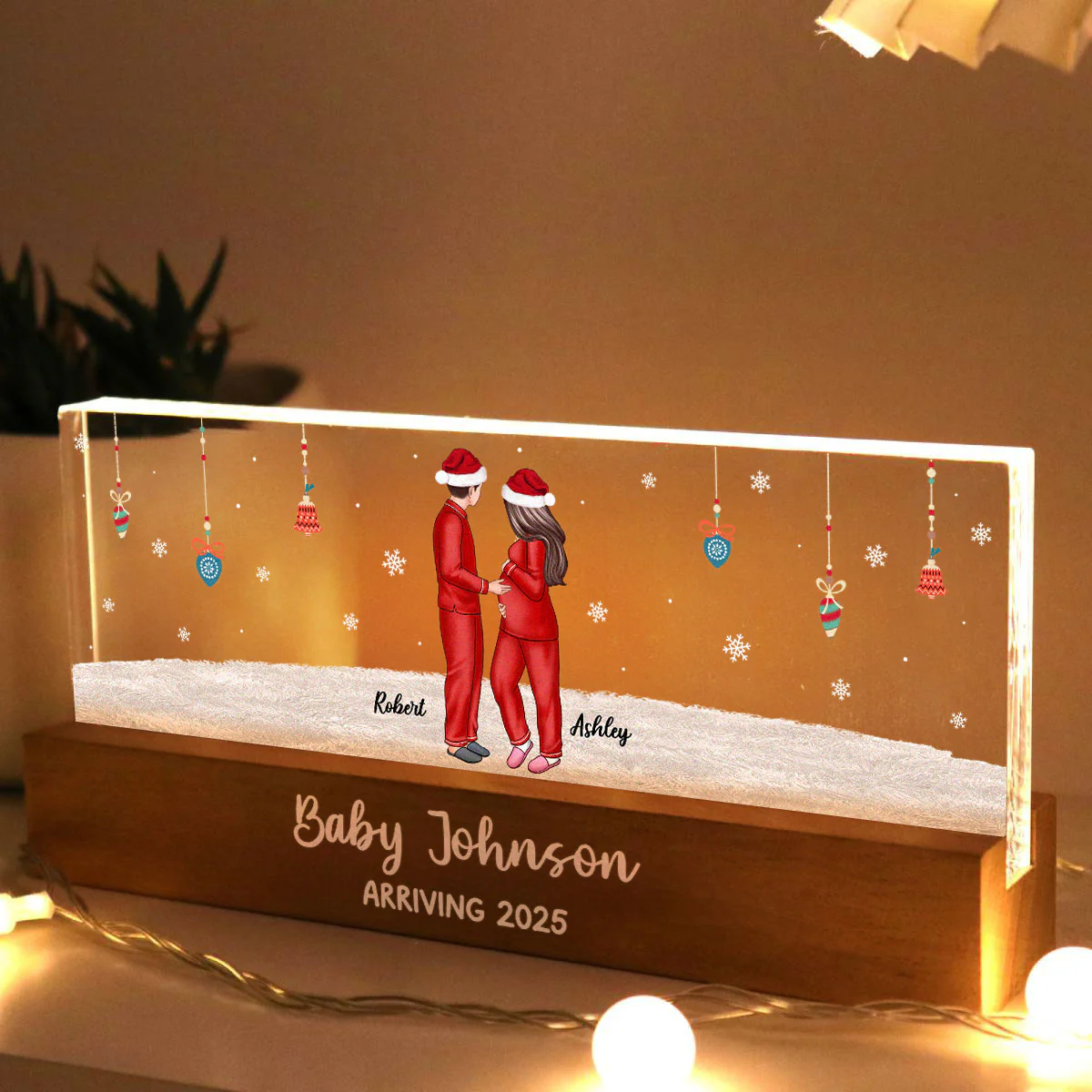 Personalized Pregnancy LED, Expecting Family Christmas Personalized Acrylic Block LED Night Light, New Mom Christmas Gift - Image 4