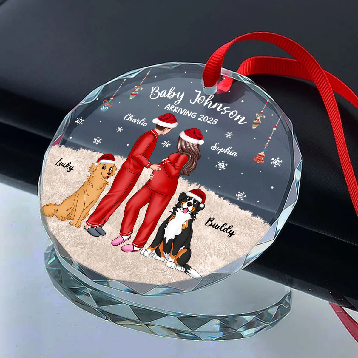 Personalized Pregnancy Ornament, Expecting Family Christmas Personalized Circle Glass Ornament, New Mom Christmas Gift - Image 10