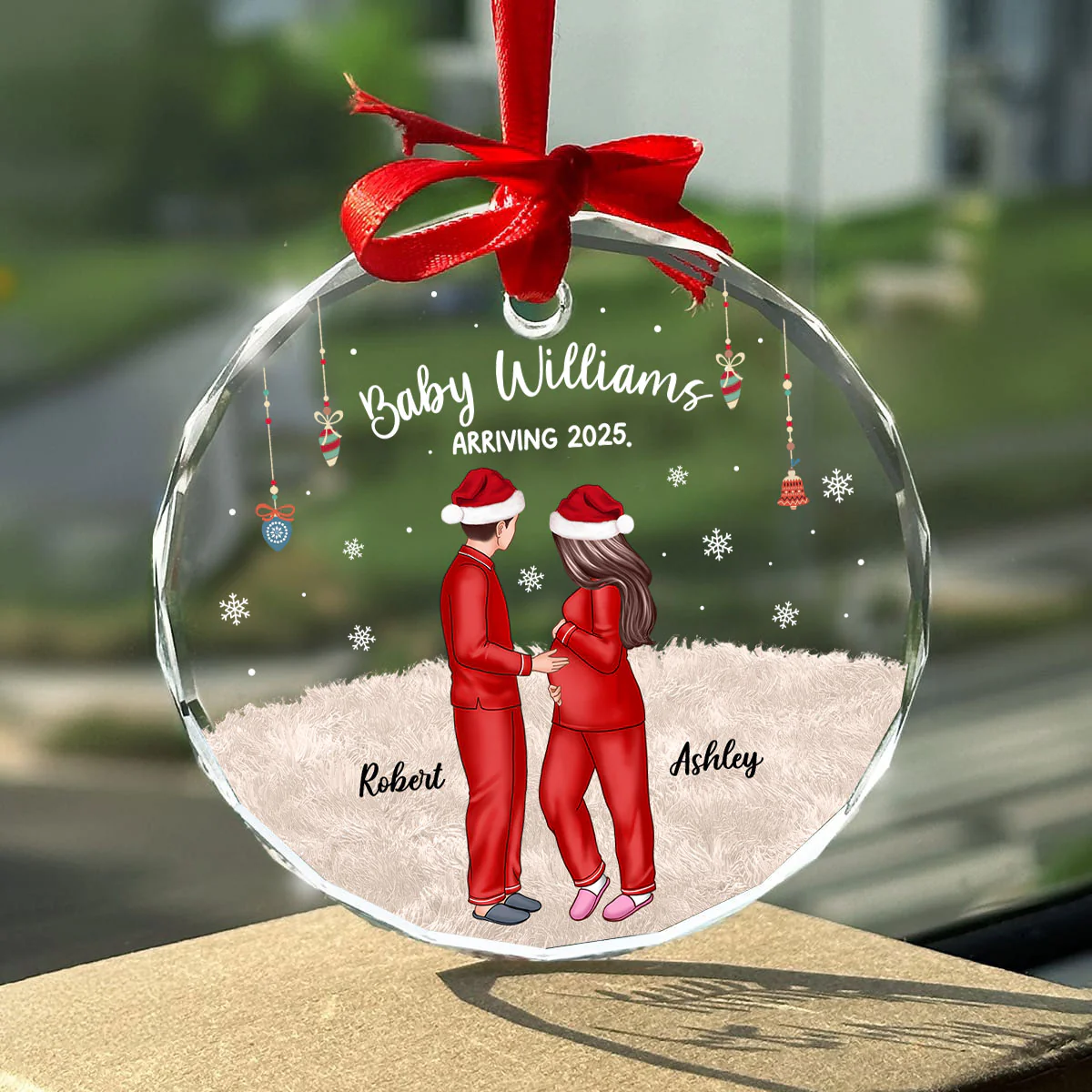 Personalized Pregnancy Ornament, Expecting Family Christmas Personalized Circle Glass Ornament, New Mom Christmas Gift - Image 3