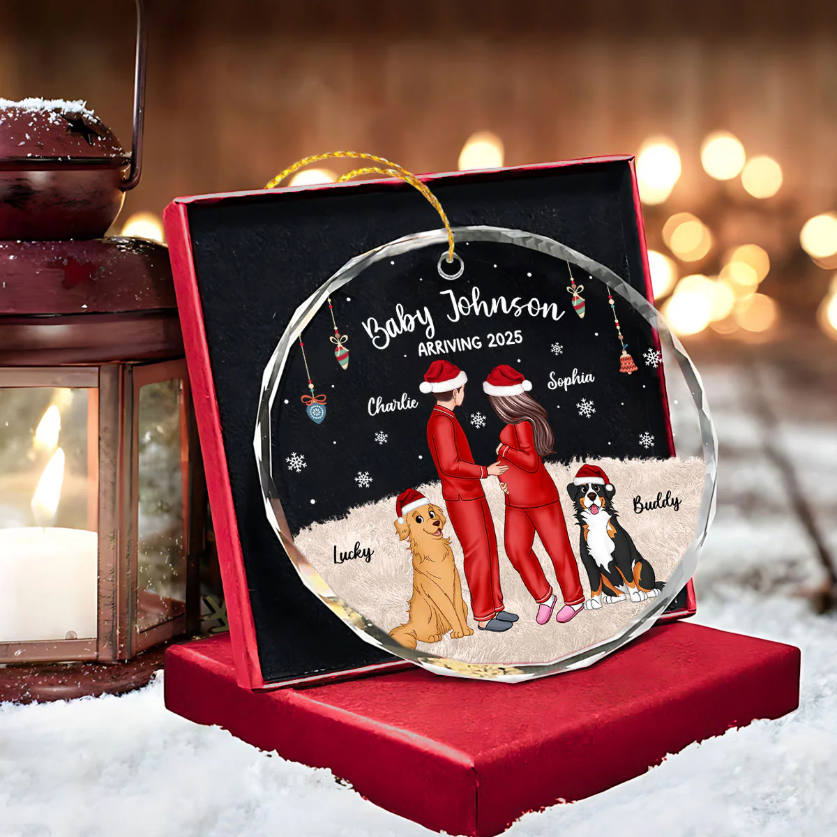 Personalized Pregnancy Ornament, Expecting Family Christmas Personalized Circle Glass Ornament, New Mom Christmas Gift - Image 4