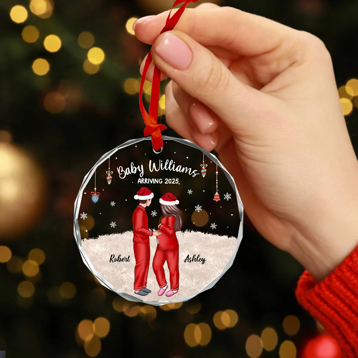 Personalized Pregnancy Ornament, Expecting Family Christmas Personalized Circle Glass Ornament, New Mom Christmas Gift - Image 5