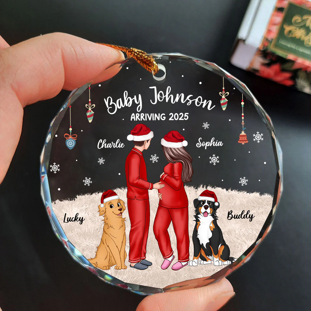 Personalized Pregnancy Ornament, Expecting Family Christmas Personalized Circle Glass Ornament, New Mom Christmas Gift - Image 6
