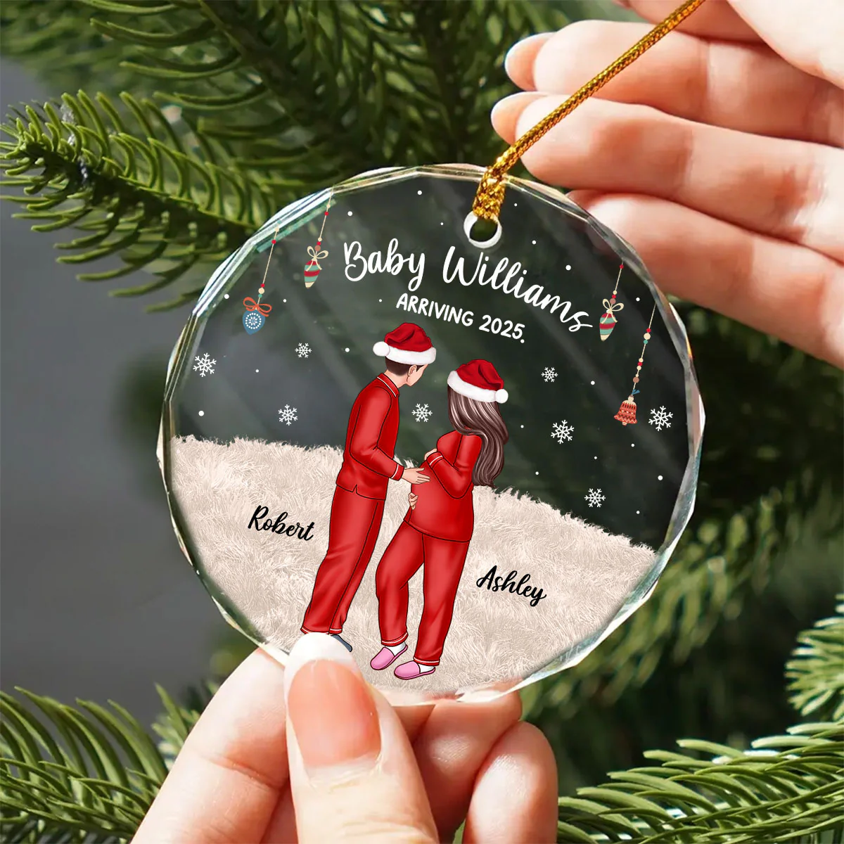 Personalized Pregnancy Ornament, Expecting Family Christmas Personalized Circle Glass Ornament, New Mom Christmas Gift - Image 7