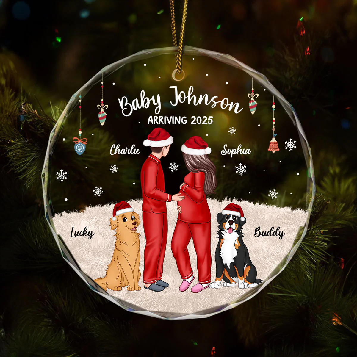 Personalized Pregnancy Ornament, Expecting Family Christmas Personalized Circle Glass Ornament, New Mom Christmas Gift - Image 8