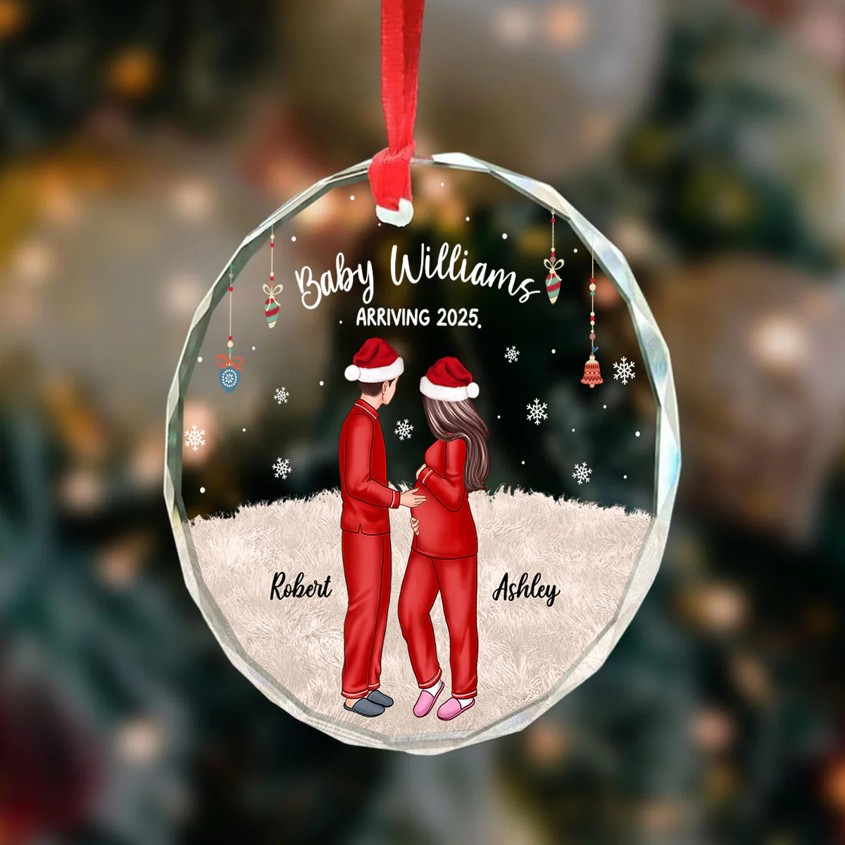 Personalized Pregnancy Ornament, Expecting Family Christmas Personalized Circle Glass Ornament, New Mom Christmas Gift - Image 9