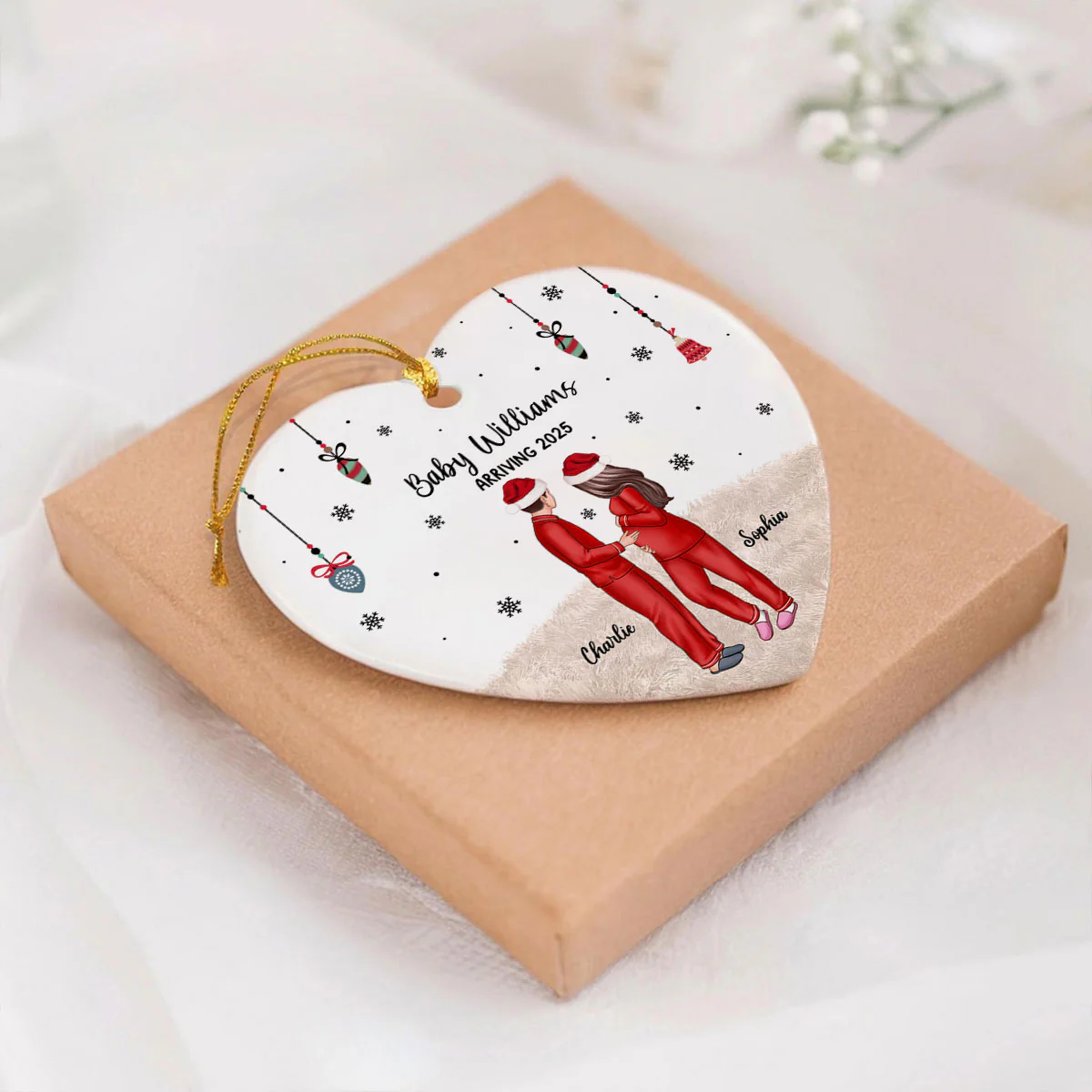 Personalized Pregnancy Ornament, Expecting Family Christmas Personalized Heart Ceramic Ornament, New Mom Christmas Gift - Image 5