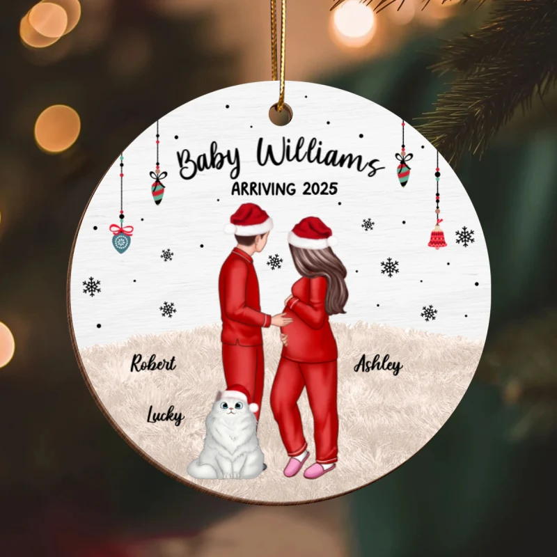 Pregnant Couple and Pet Keepsakes - Personalized Wooden Ornament - Christmas Gift - Image 12