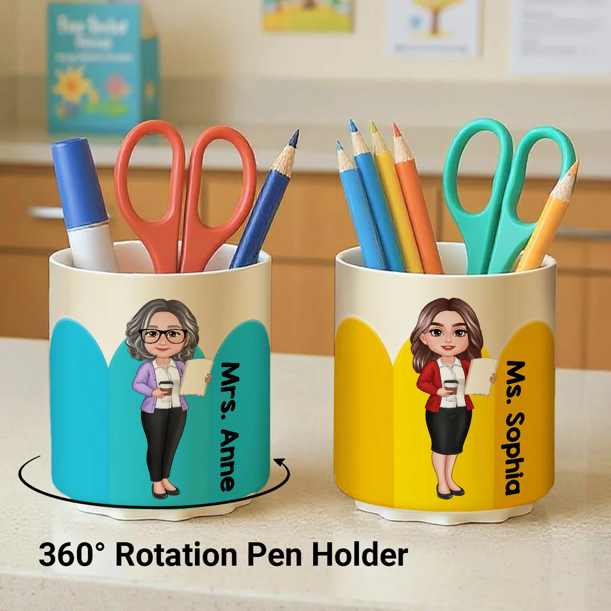 Personalized Rotating Pen & Pencil Holder for Desk Decor for Classroom, Teacher Organization, Back to School Teacher Gift Idea - Image 2