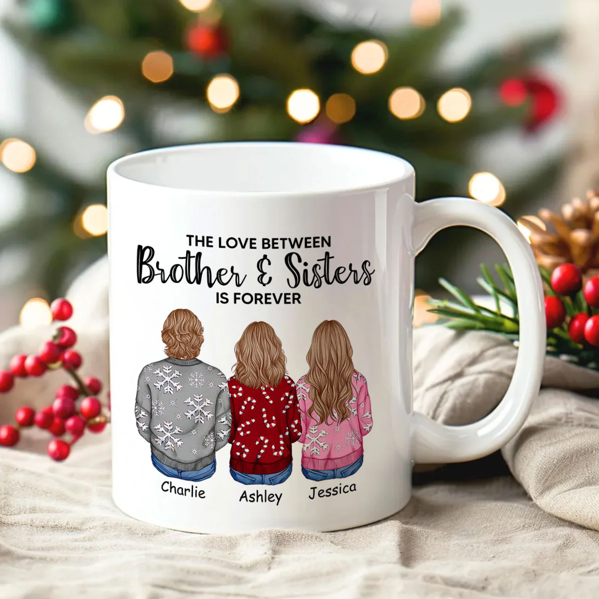 Personalized Siblings Christmas Mug, Personalized Brothers and Sisters Ornament, Siblings Gift - Image 3